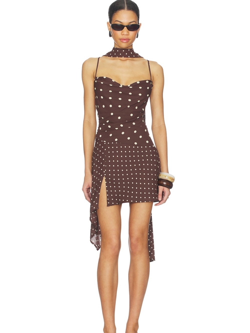 Polka Dot Brown Women's Sleeveless Dress - Brand Unspecified
